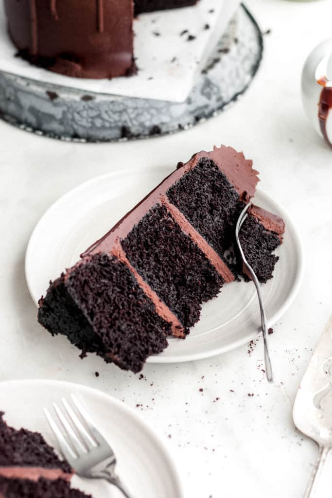 slice of chocolate cake on plate