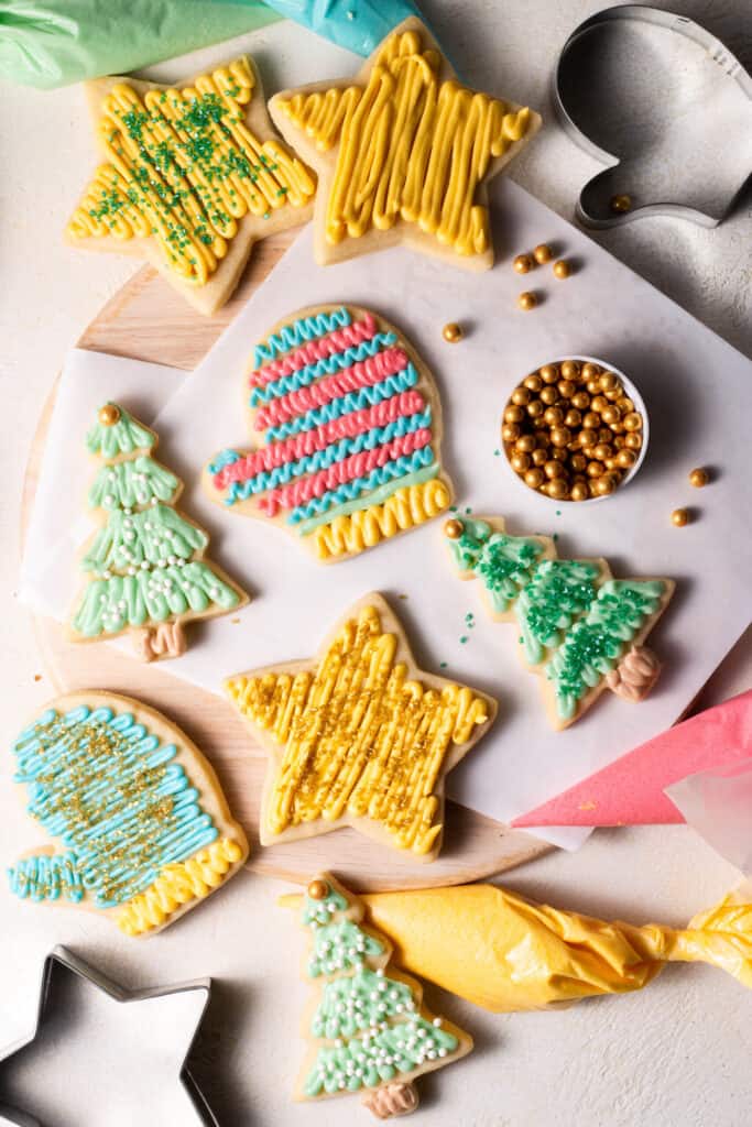 overhead shot of no-chill cut-out sugar cookies