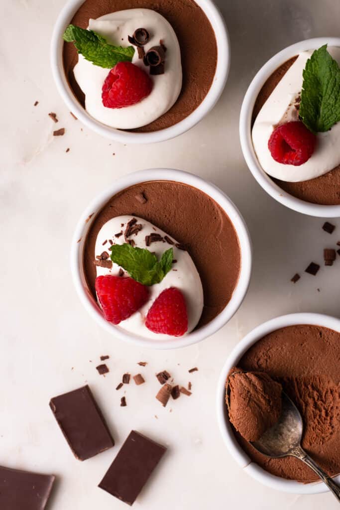 chocolate mousse with various toppings