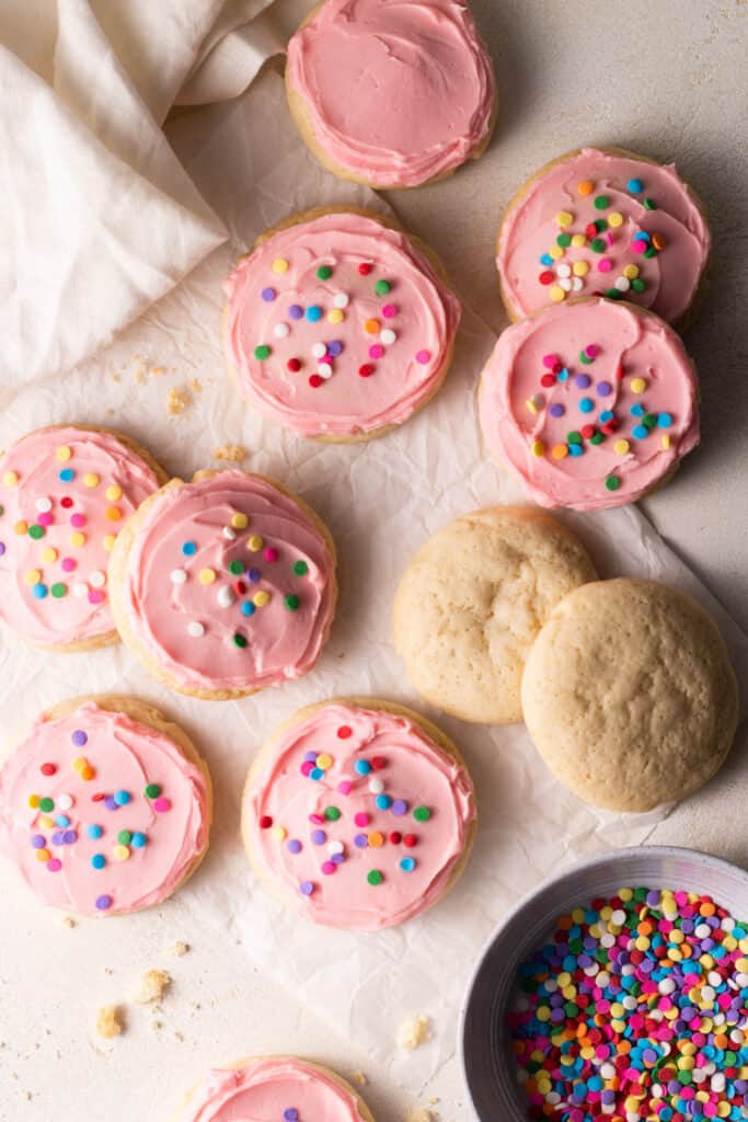 soft sugar cookie recipe on a surface with sprinkles