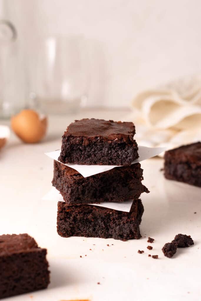 mexican brownies sliced and stacked on top of each other