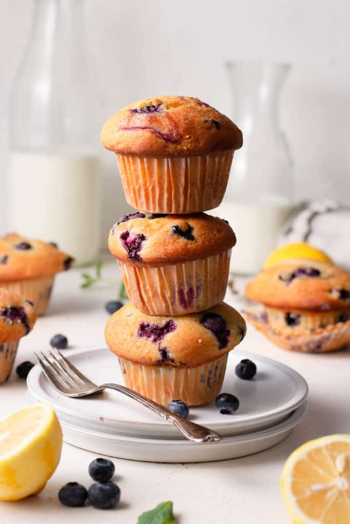 blueberry muffins stacked on top of each other