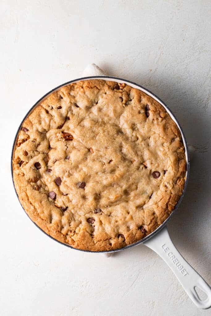 baked chocolate chip skillet cookie