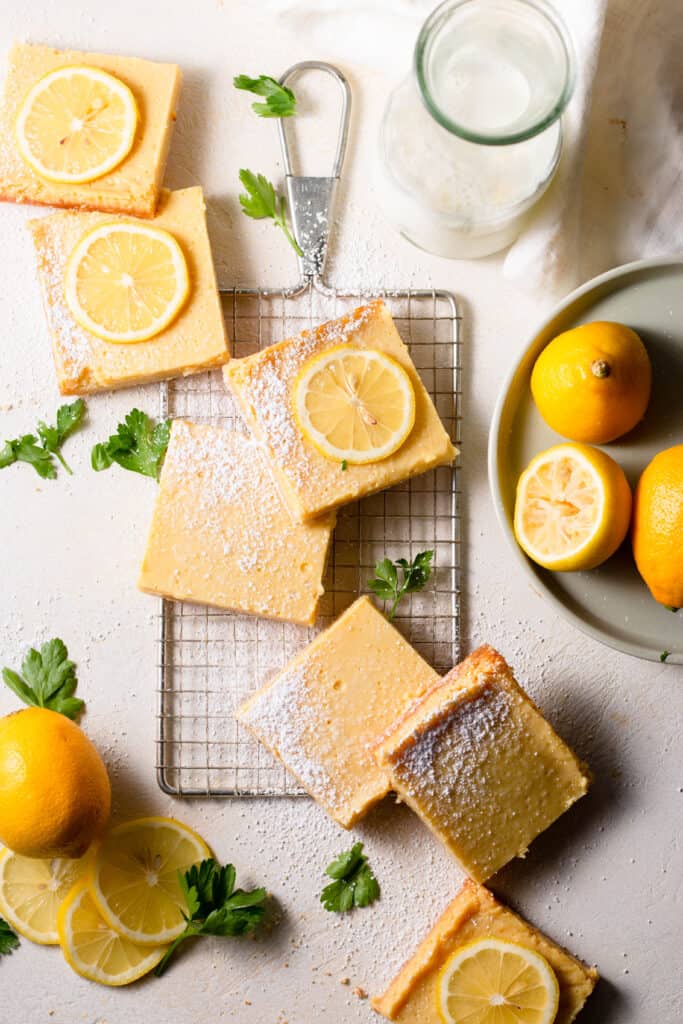 lemon bars on a board