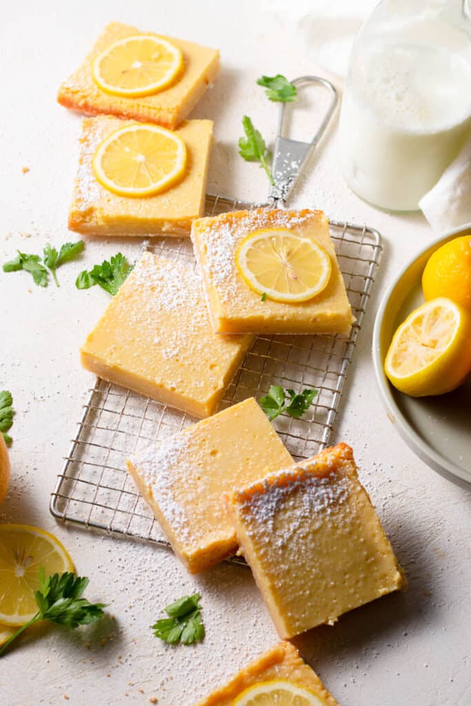 lemon bars on a board