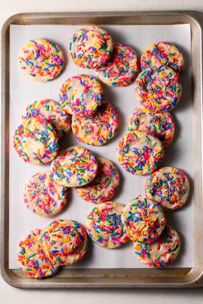 sugar cookies on a sheet pan