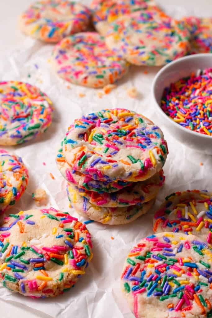 sugar cookies stacked on top of each other