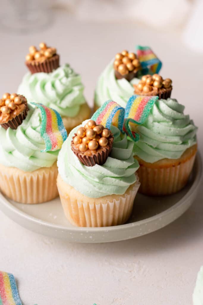 st. patrick's day cupcakes on a plate
