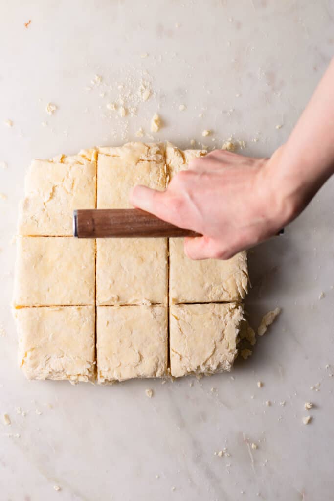 cutting biscuits into squares