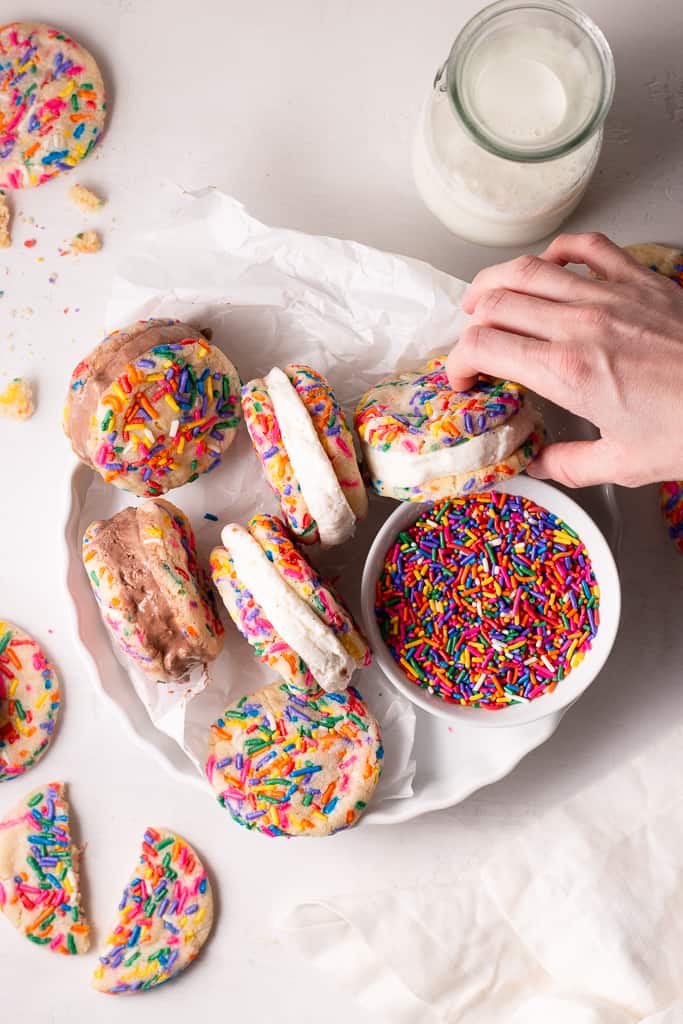 funfetti ice cream sandwiches on a plate