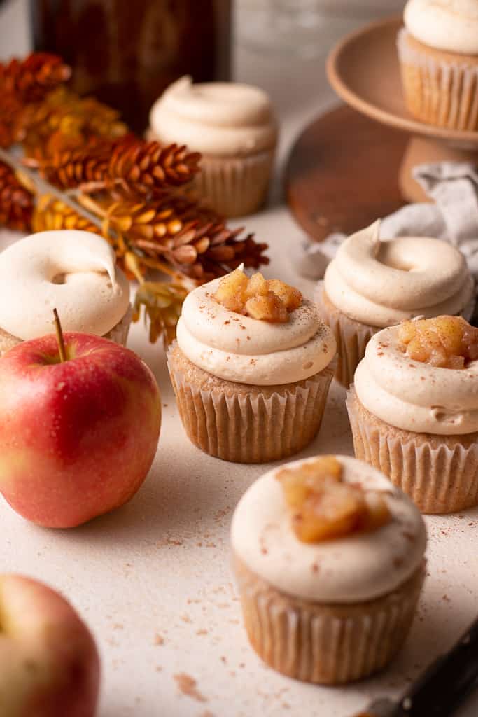apple pie cupcakes on a board
