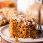 pumpkin coffee cake on a plate with a fork
