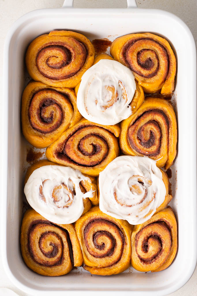 Pumpkin Spice Cinnamon Rolls with Maple Icing - Sarah's Day Off