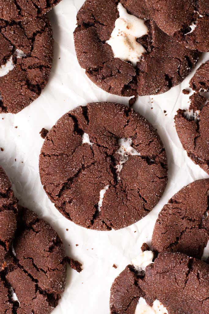 hot chocolate cookies on a board.