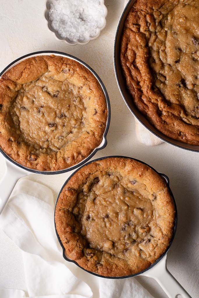 mini skillet cookies without toppings on them.