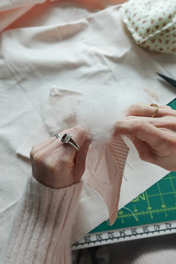 stuffing heart shapes.