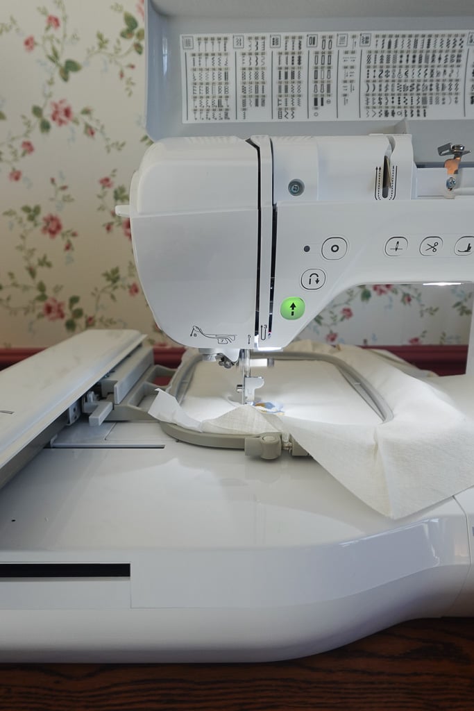 embroidering a diy wreath sash.