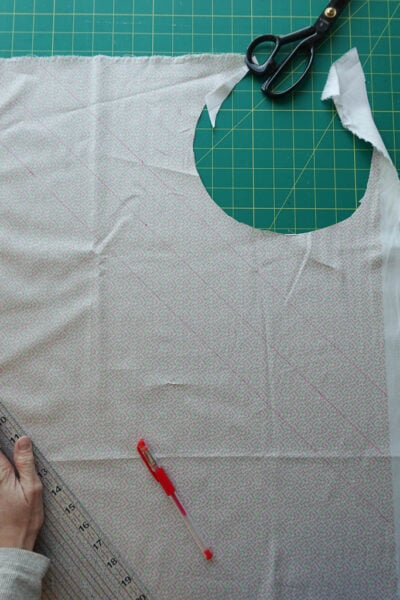 cutting long strips for bias tape ties.