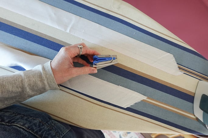 using a bias tape maker to create the ties.