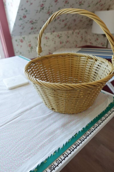 putting a basket on fabric.