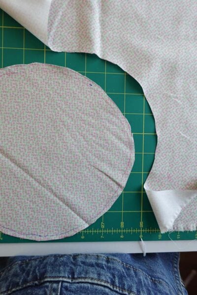 cutting out the circle piece of fabric.